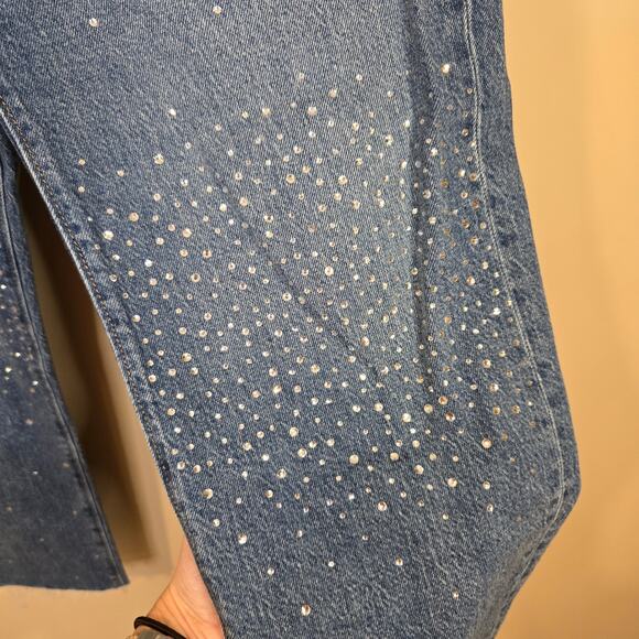 Women's LOFT "The Straight" Jeans with Rhinestones & Raw Ankles | Size 30/10 - Picture 5 of 11